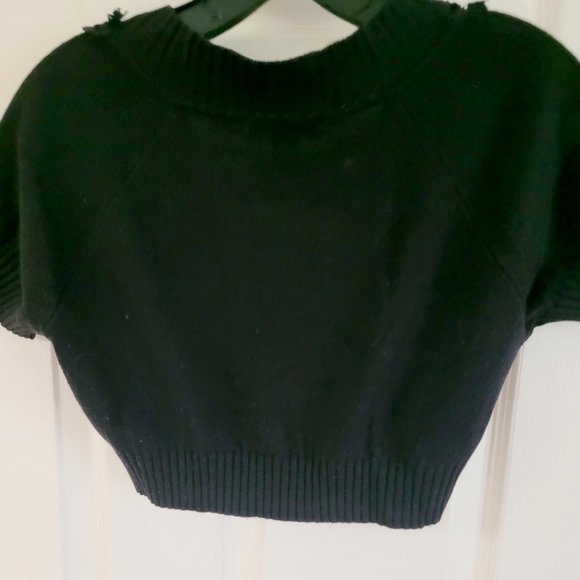 Cashmere Silk KNIT Black Shrug Short Sleeve Accent Details Size M - Picture 3 of 8